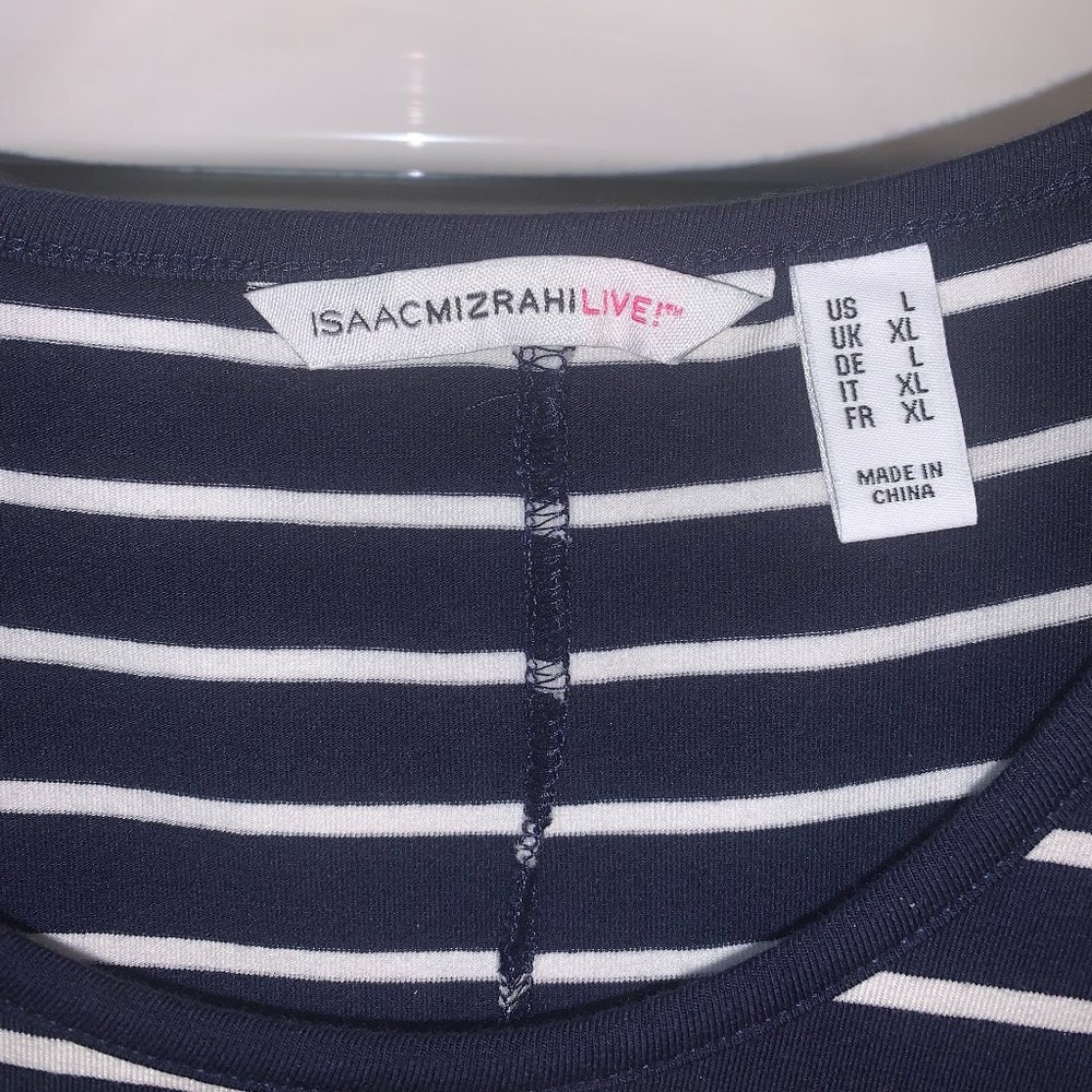 NWOT Isaac Mizrahi Live! Lg Blue/White Striped Cold Shoulder Maxi Dress Hi - Low - Picture 4 of 9